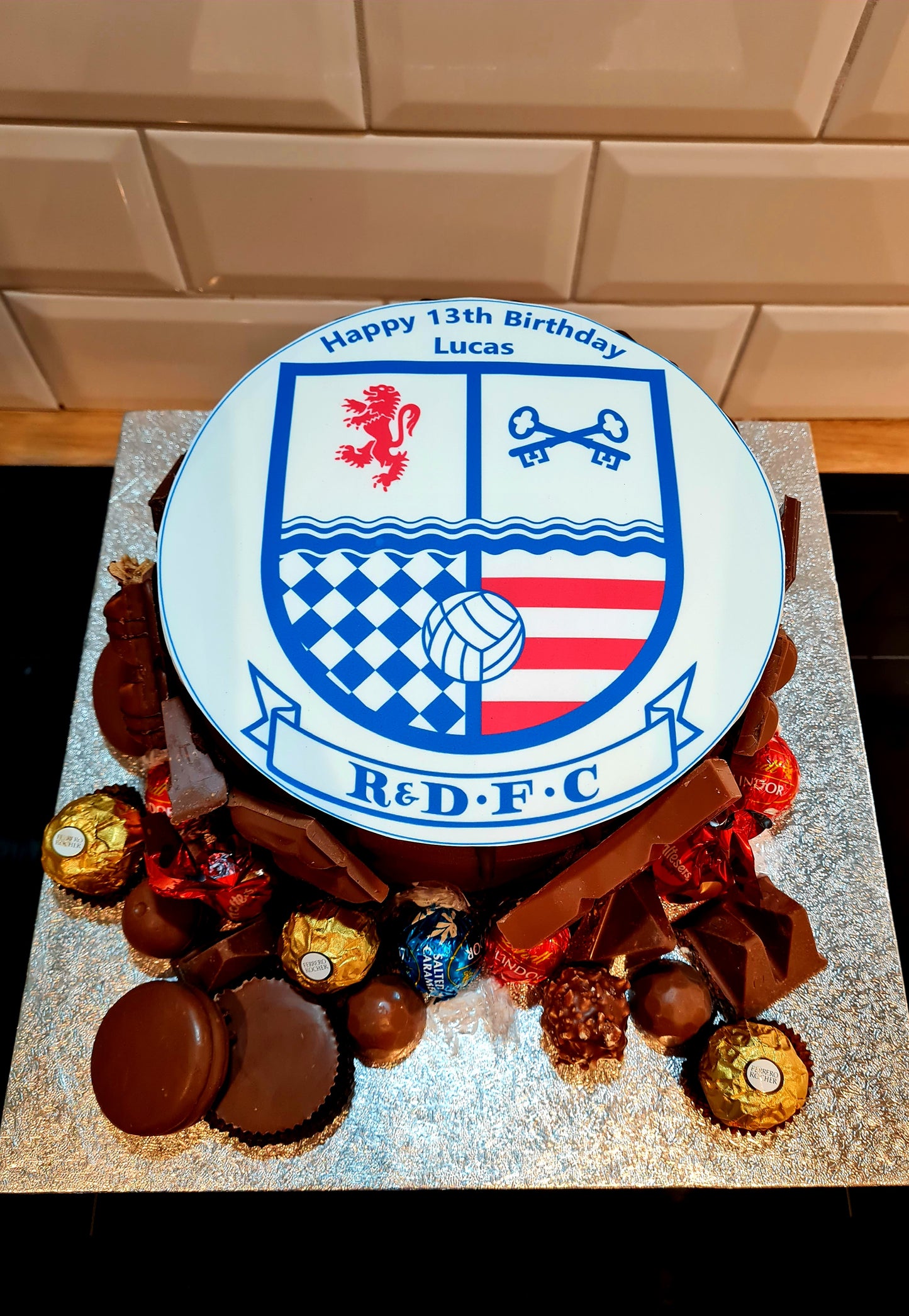 Football cake,  colours and topper to match theme
